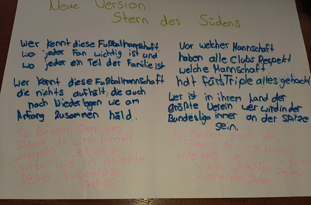 Veronika Scharf aus der 6d etwa textete diese neue Version des FC-Bayern-Songs 